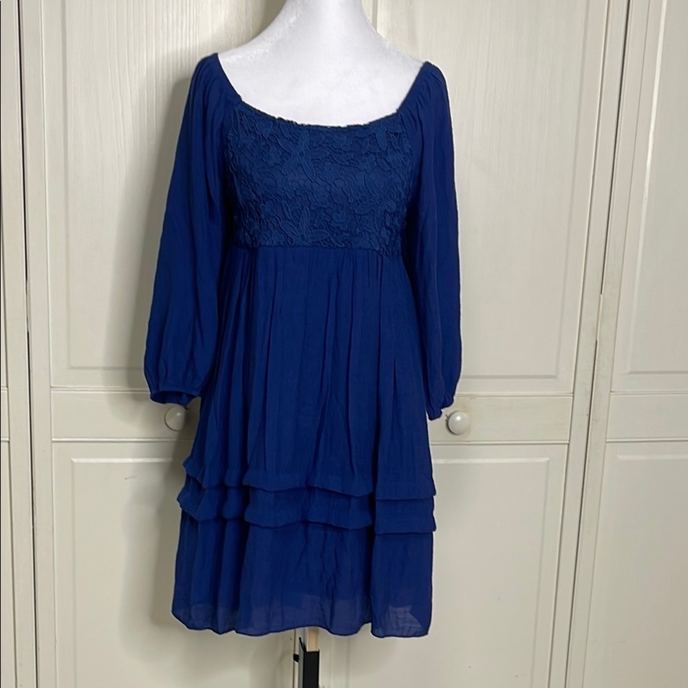 J.Gee Women’s Navy Off The Shoulder Baby Doll Crochet Lace Shirt Dress Sz PM